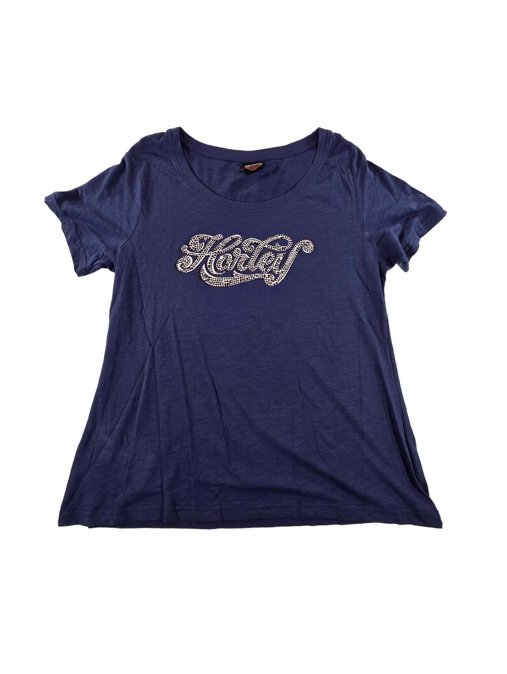 Harley-Davidson Women's XL Navy Blue Rhinestone Logo T-Shirt Loveland Colorado